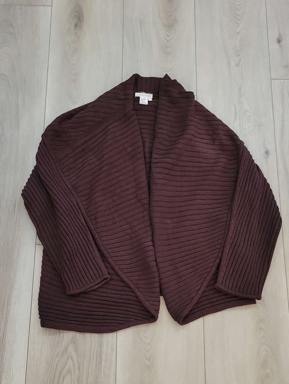 Open-Front Ribbed Cardigan Sweater in Deep Burgundy